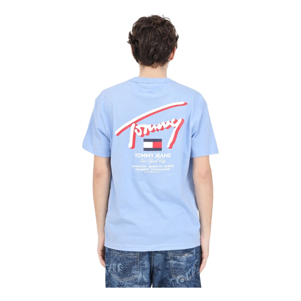 Tommy Jeans Lichtblauw 3D Street Logo T-shirt voor heren Blue Heren