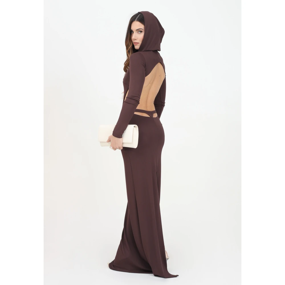 Elisabetta Franchi Bruine Lange Jurk met V-Hals Brown Dames