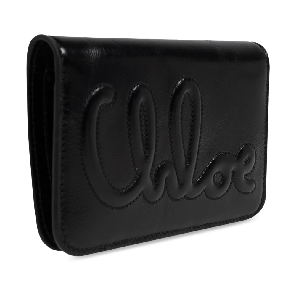 Chloé Leren portemonnee met logo Black Dames