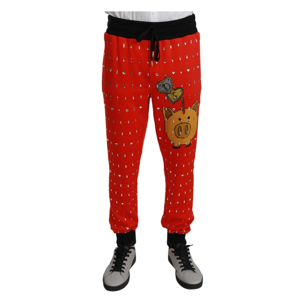 Dolce & Gabbana Men's Red Chic Sweatpants With Piggy Bank Print
