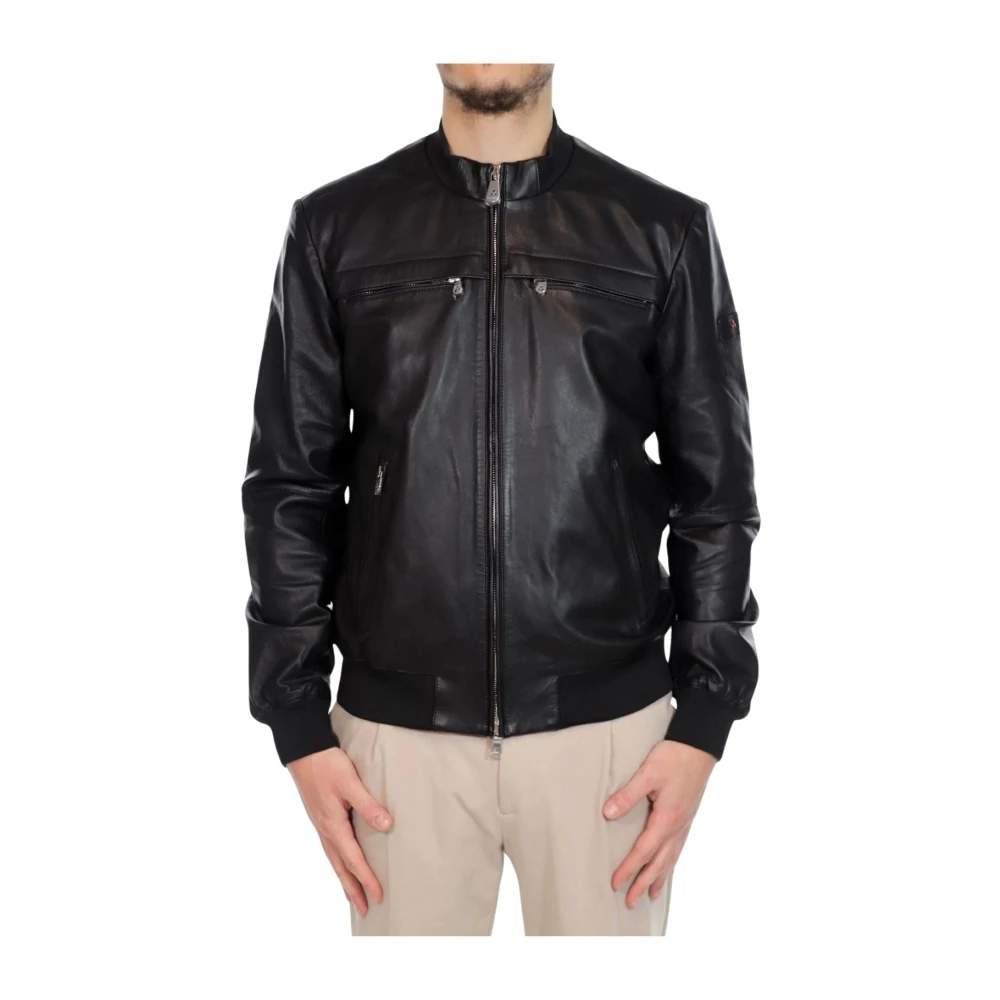Peuterey Zwarte leren jas Black Heren