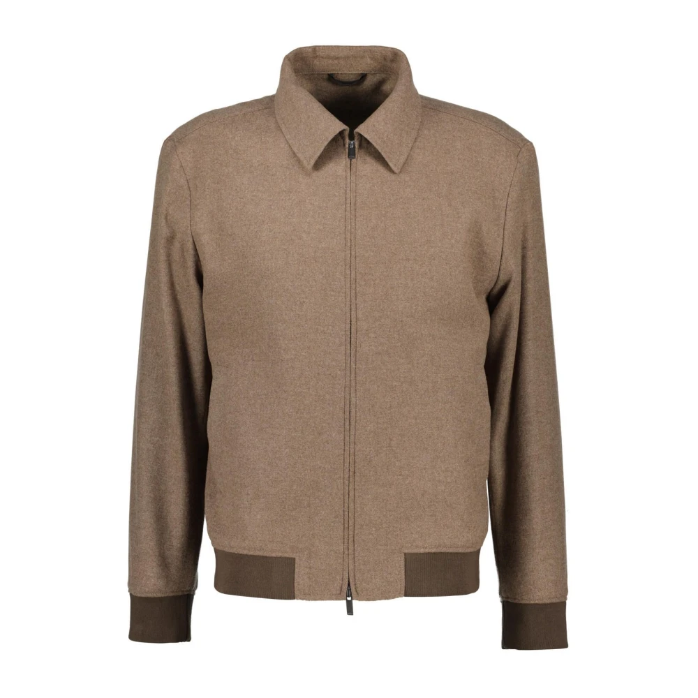 Boss Uomo Marrone Chiaro Giubbotto Slim Fit In Lana-Flanella Vergine Con Zip - Immagine 3