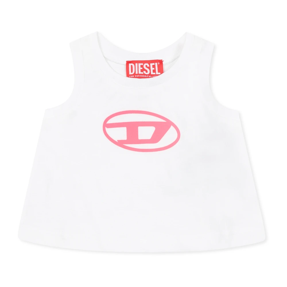 Diesel Vit Bomull Tank Top med Neon Logo White, Unisex