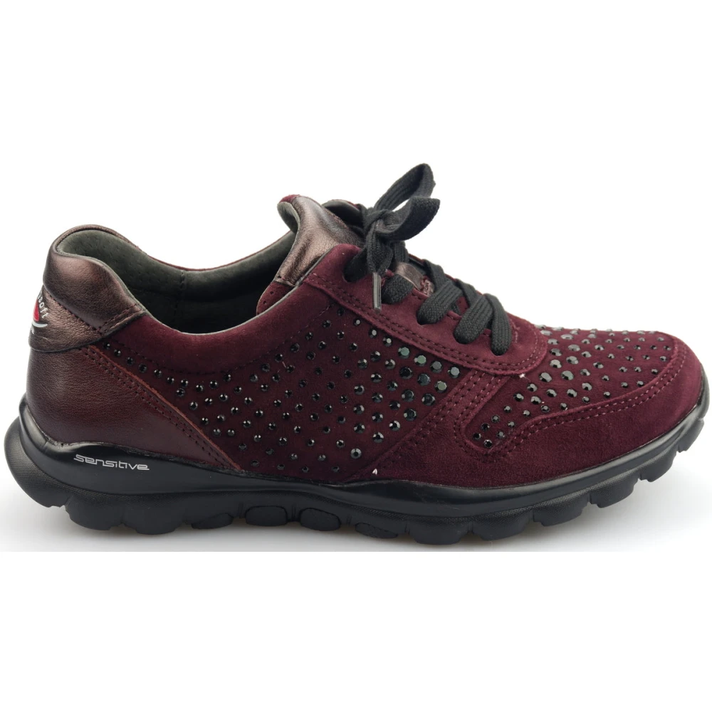 Gabor Rollingsoft Sensitive Merlot Rode Leren Suède Sneakers Dames Schoenen Rood