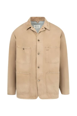 Beige Herringbone Weave Jacka med Fickor