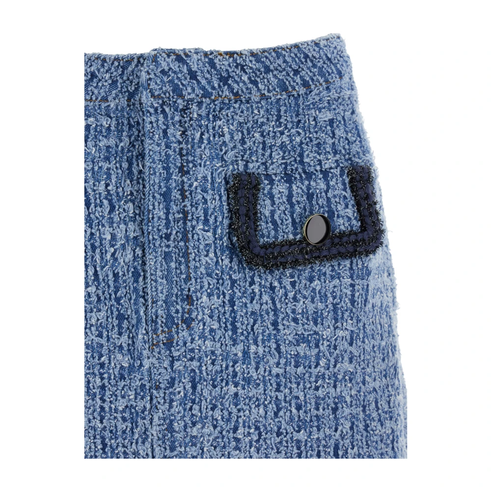 Self Portrait Gestructureerde Denim Mini Rok Blue Dames