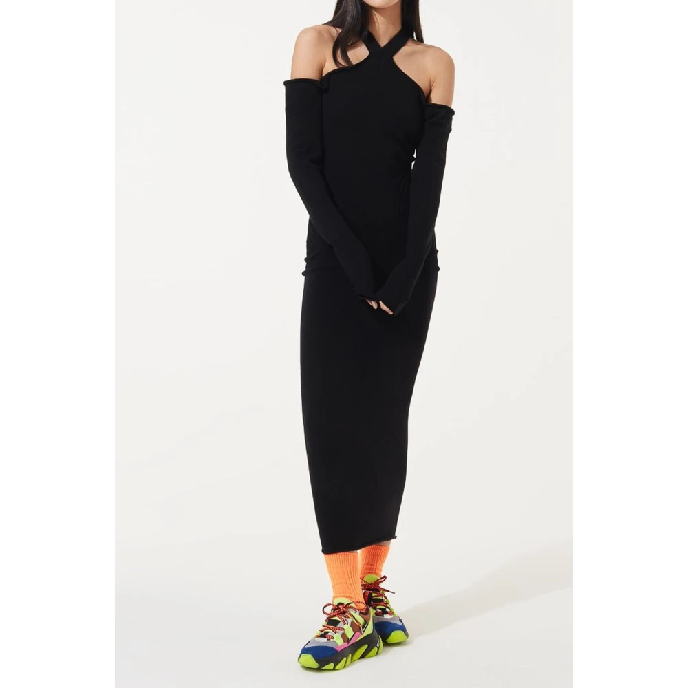 Circus Hotel Uitgesneden Wol Maxi Jurk Black Dames