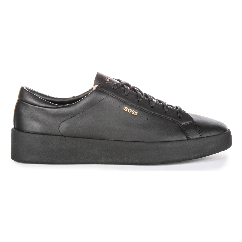 Hugo Men's Black Sneakers, 11 Uk, Leather Tennis Trainers For