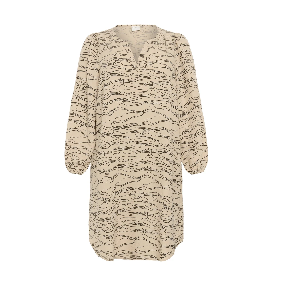 Kaffe Curve Jurk met grafische print Beige Dames