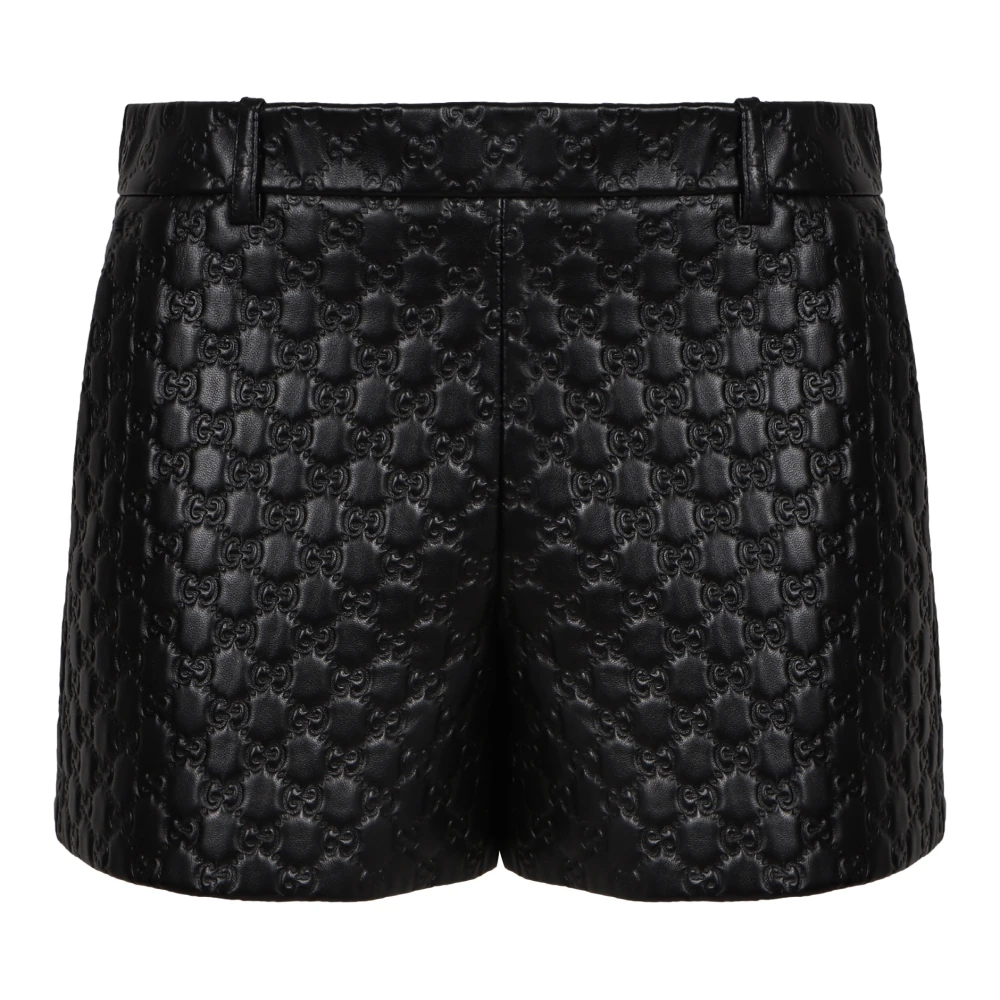 Gucci Women's Black Embossed Gg Leather Shorts