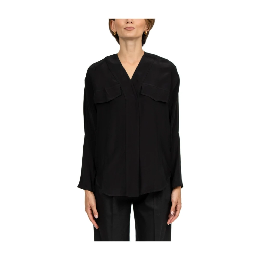 Tela Zwarte viscose lange mouwen shirt Black Dames