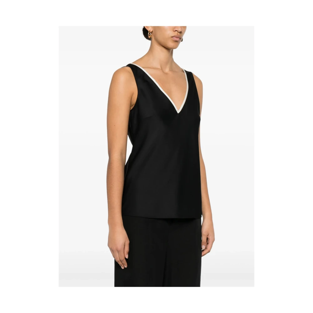 Calvin Klein Zwarte Logo Plaque V-Hals Top Black Dames