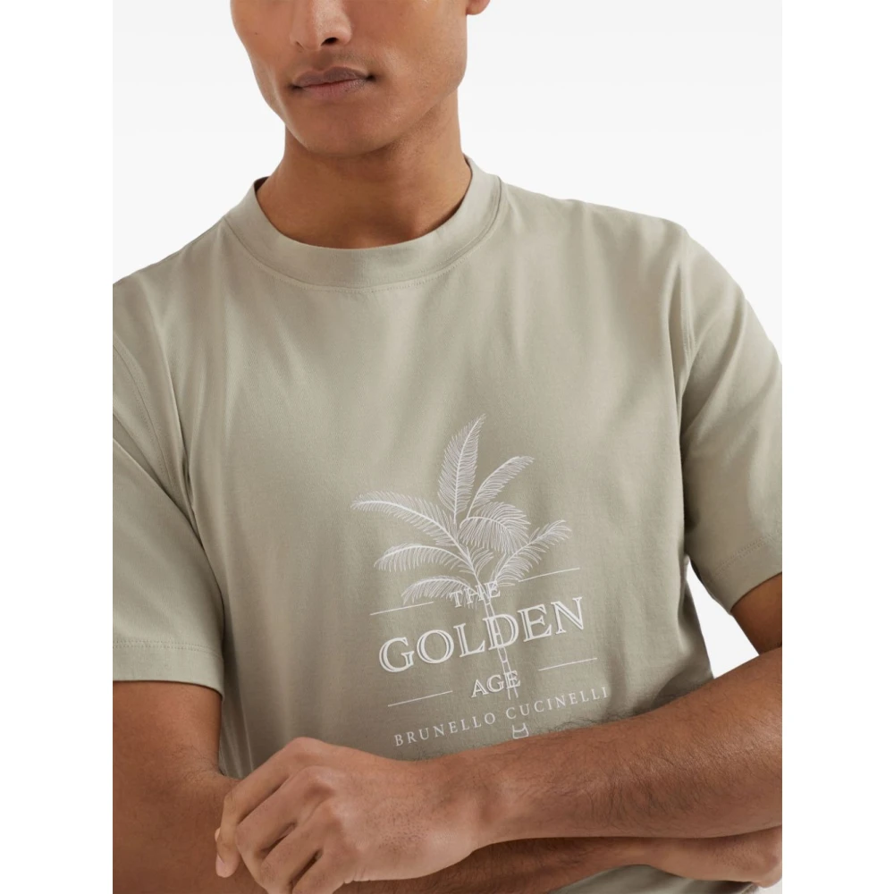 BRUNELLO CUCINELLI Grafische Print Groene T-shirts en Polo's Green Heren