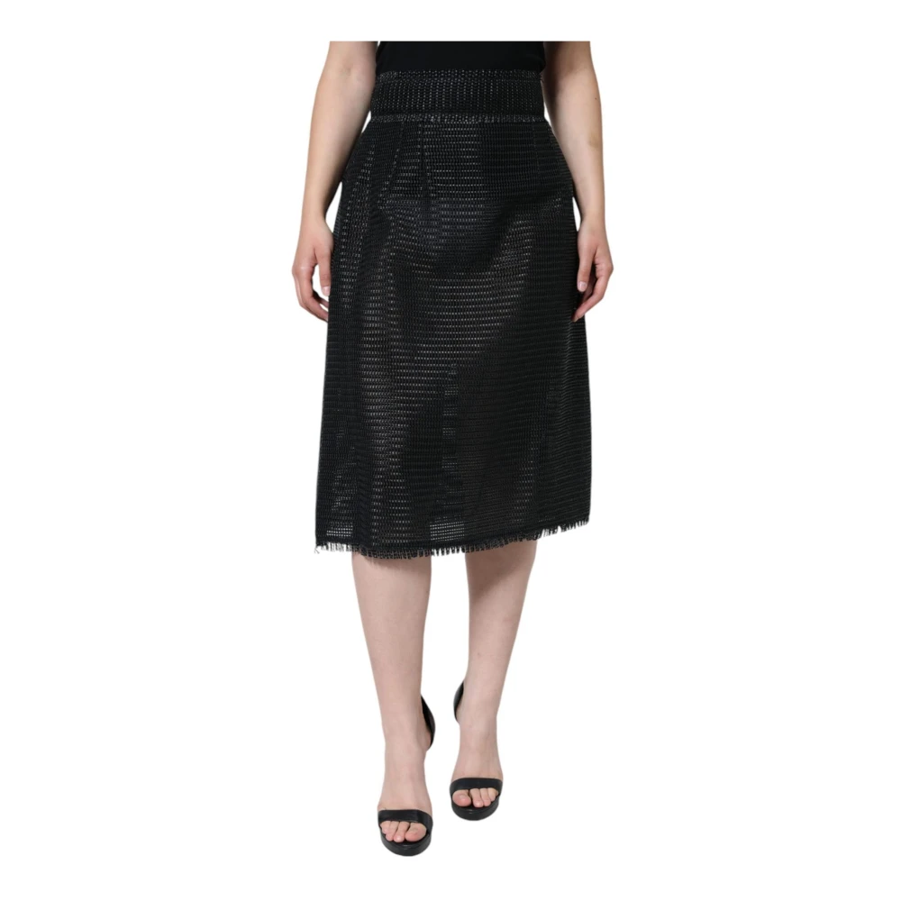Dolce & Gabbana Zwart High Waist Pencil Cut Midi Rok Black Dames