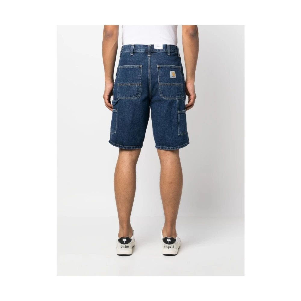 Carhartt WIP Denim Logo Patch Above-Knee Shorts Blue Heren