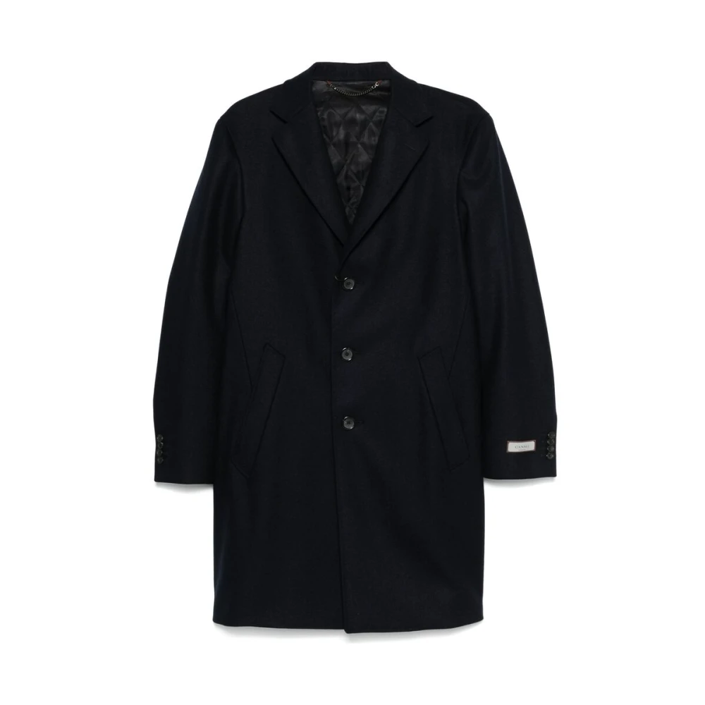 Canali Navy Blauwe Wollen Jas Blue Heren