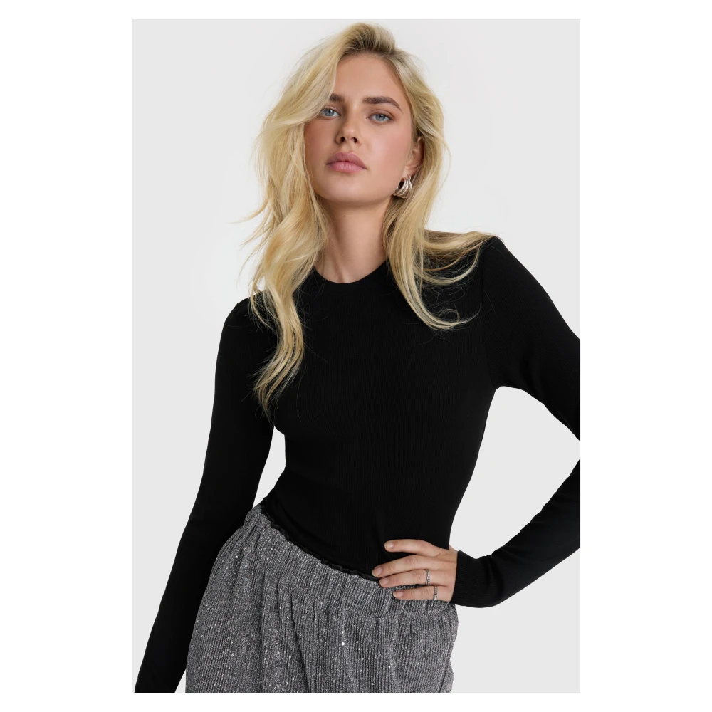 Alix The Label Gebreide Ribtop Lange Mouw Black Dames
