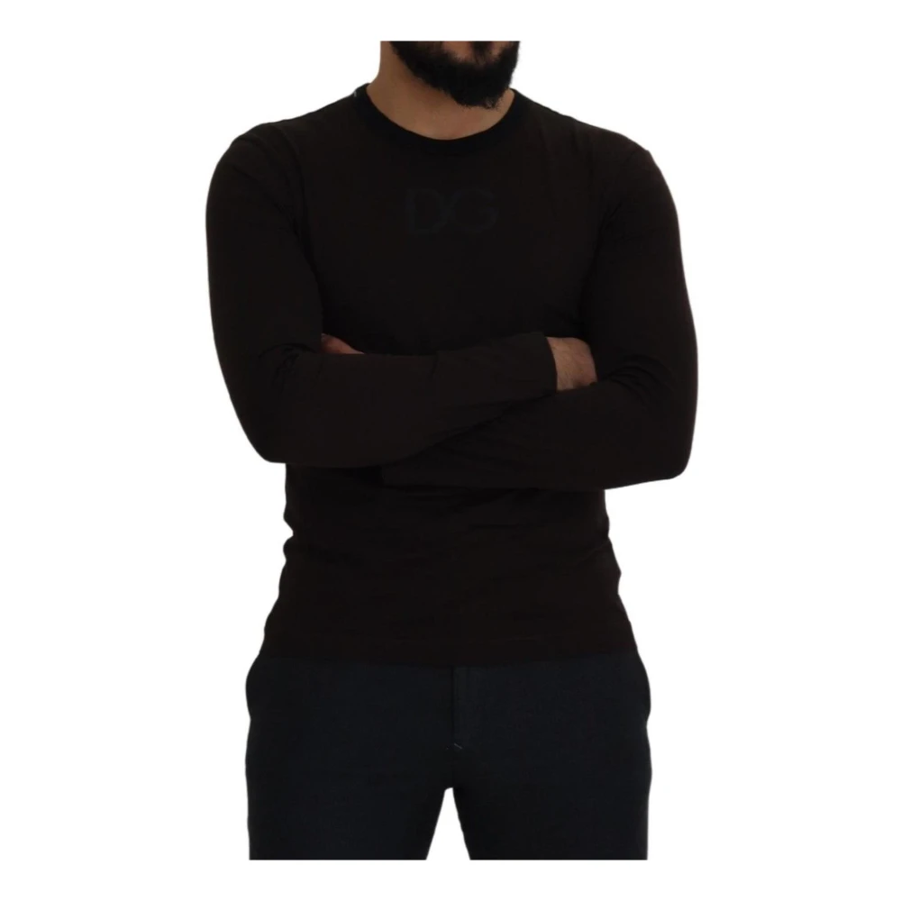 Dolce & Gabbana Bruine Katoenen Crewneck Pullover Sweater Black Dames