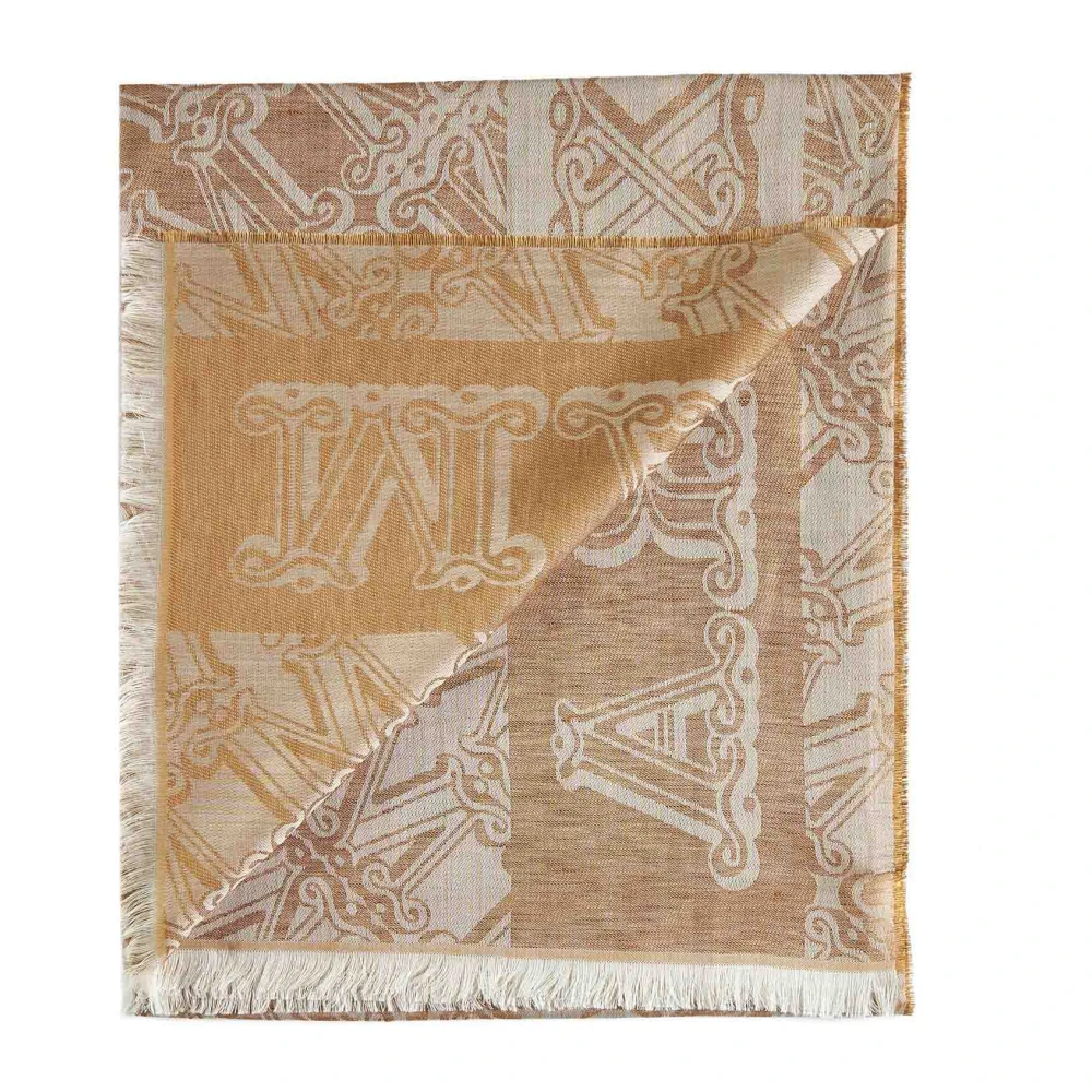 Max Mara Elegant Logo Jacquard Fringed Stole Multicolor Dames