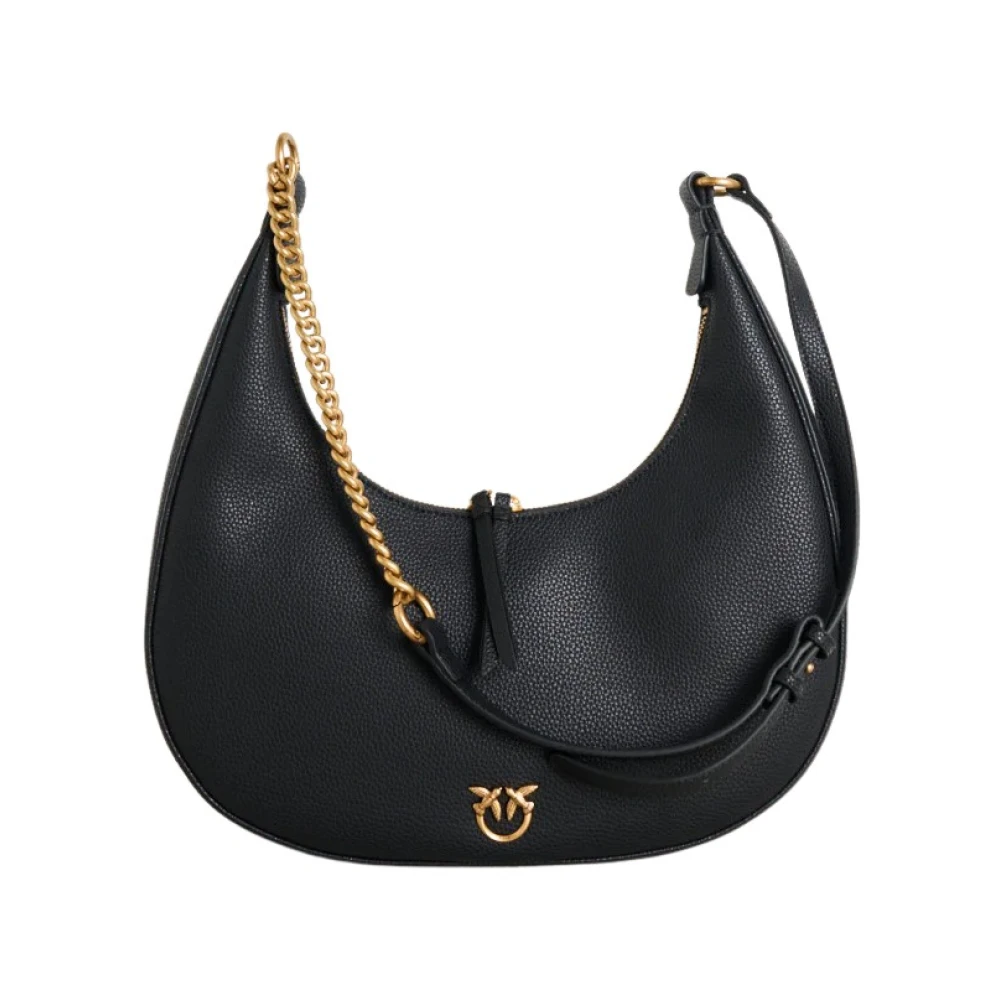 pinko Zachte leren Hobo tas met Love Birds Black Dames