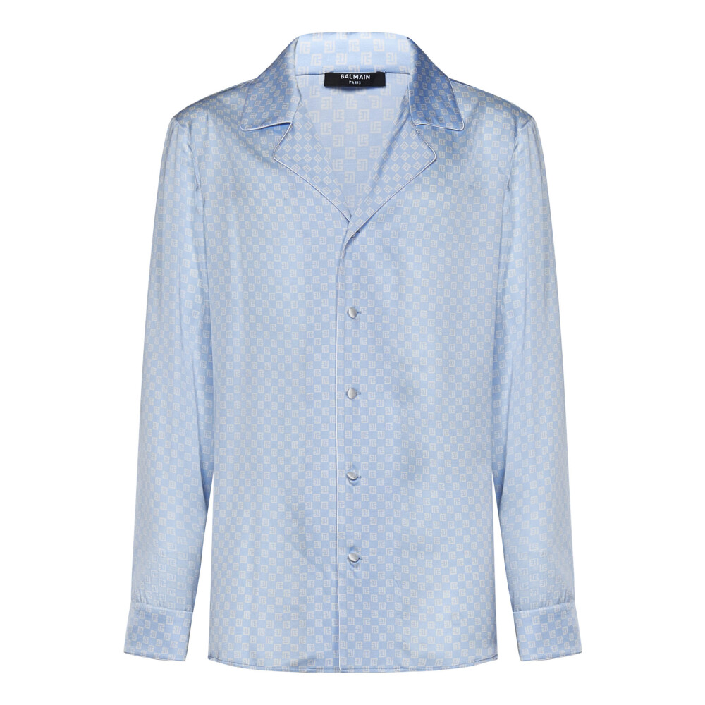 Camisa Estilo Pijama de Sat n Azul Claro Balmain Hombre Miinto