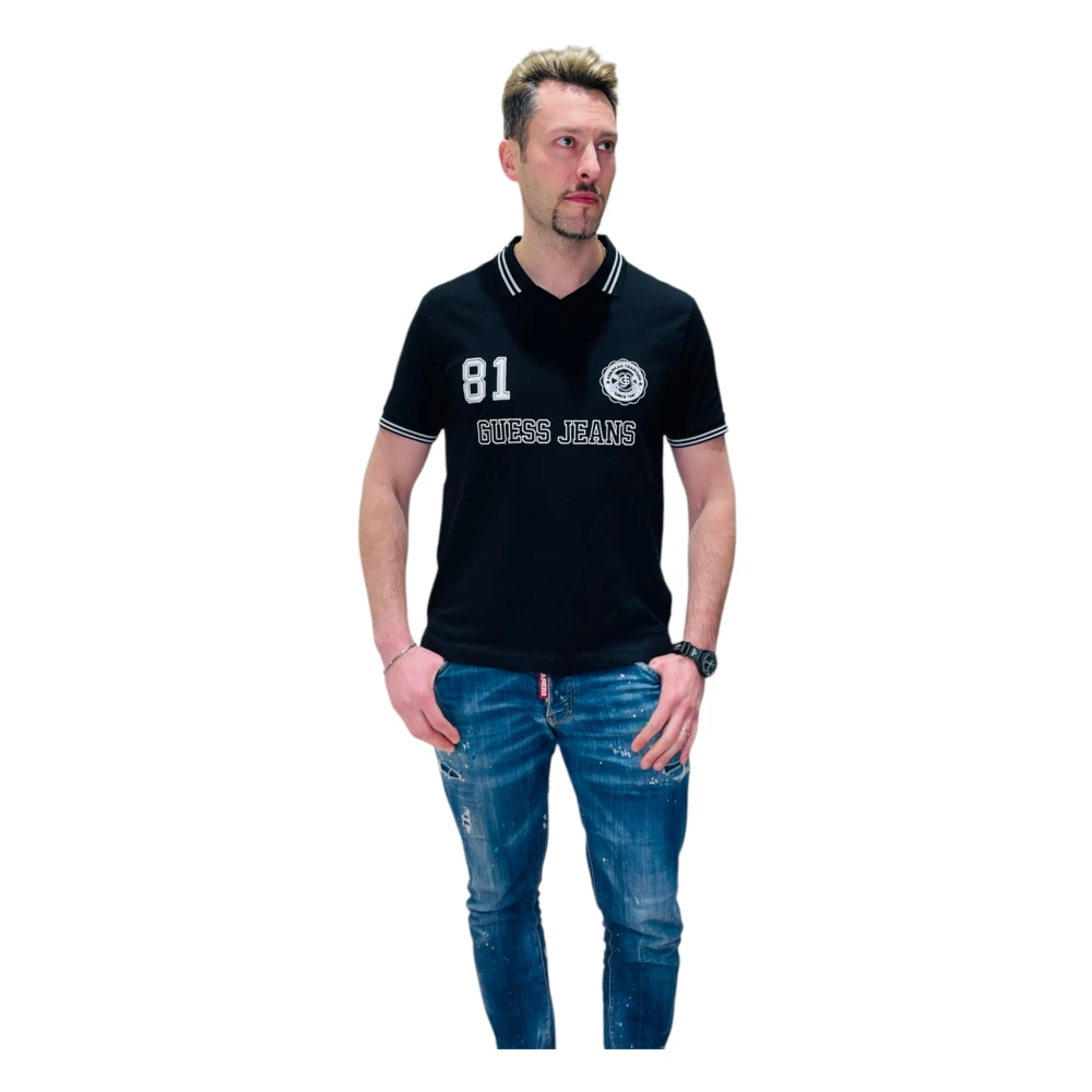 Guess Biologisch Katoenen Polo Shirt Soccer Stijl Black Heren