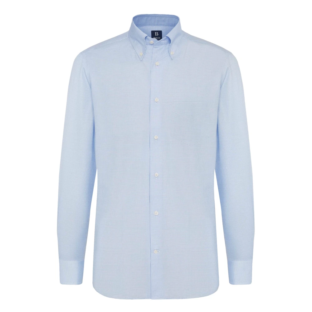 Boggi Milano Regular Fit Katoen Dobby Overhemd Blue Heren