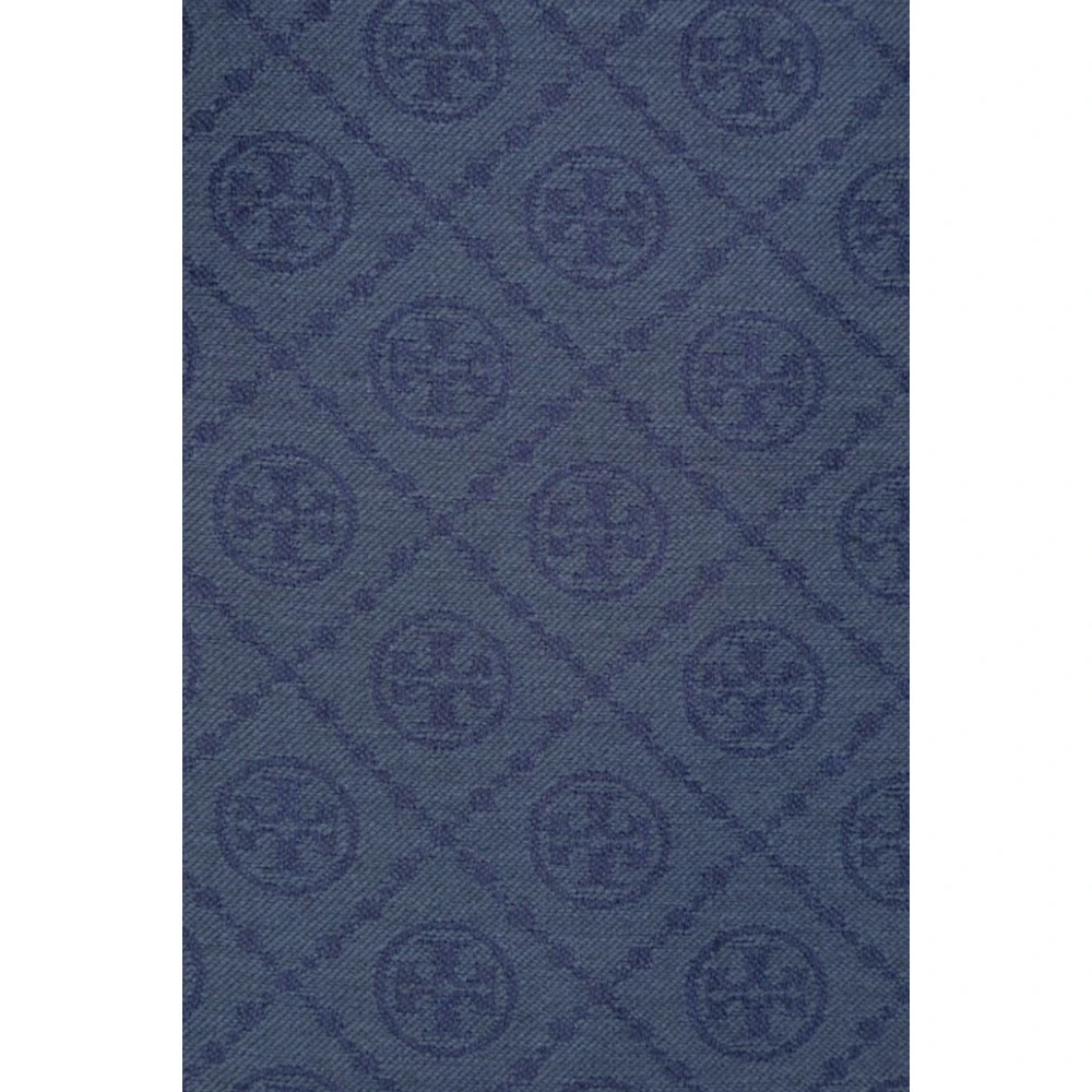 TORY BURCH Blauw Zijde Wol Blend Monogram Sjaal Blue Dames