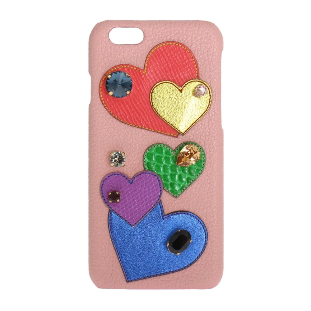 Dolce & Gabbana Women's Pink Headphones, One Size, Leather Heart Crystal Phone Case