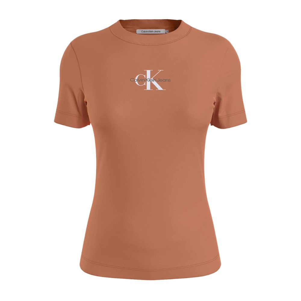 Calvin Klein Biologisch Katoenen Logo Geborduurd T-Shirt Orange Dames