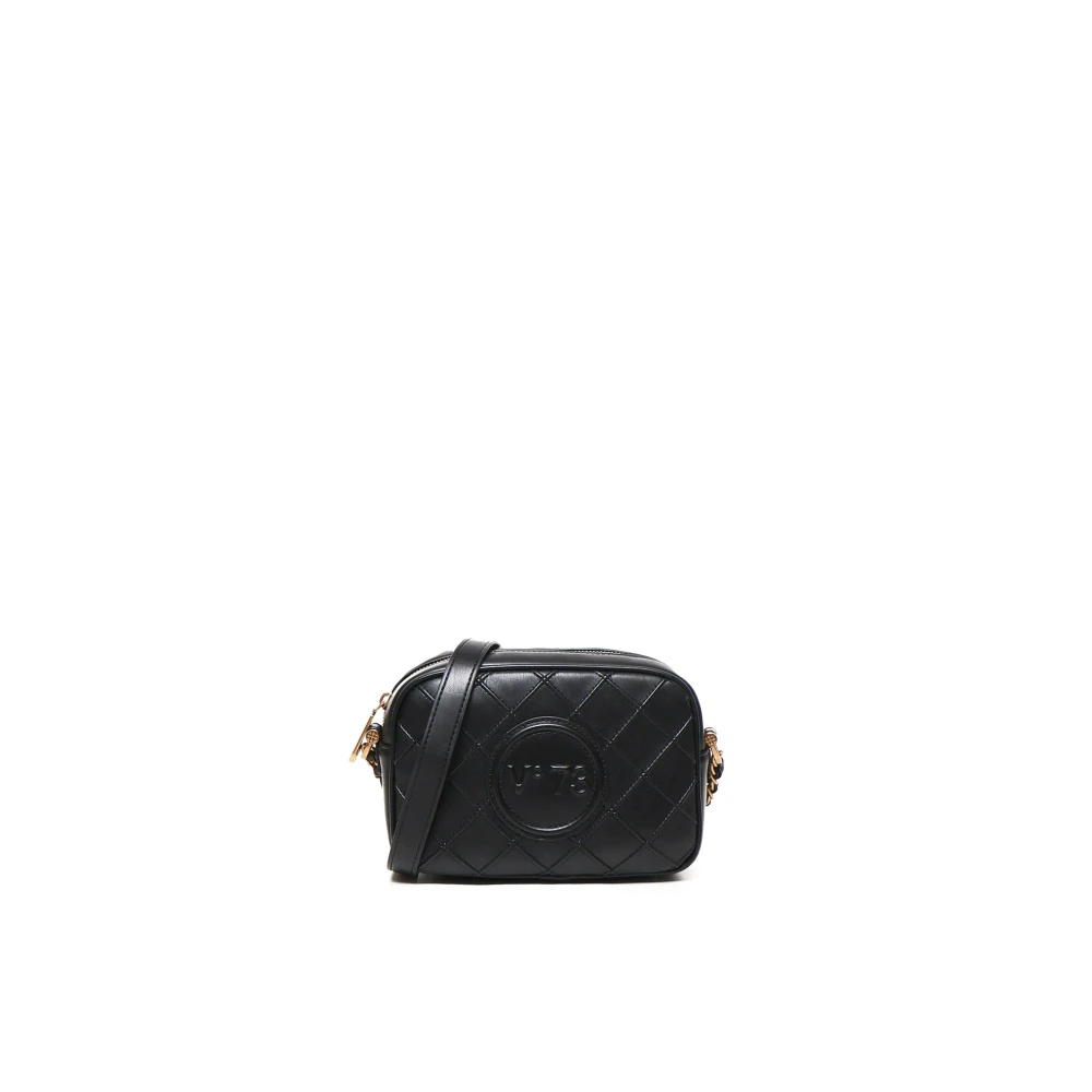 V73 Zwarte Nappa Matelassé Schoudertas met Logo Black Dames