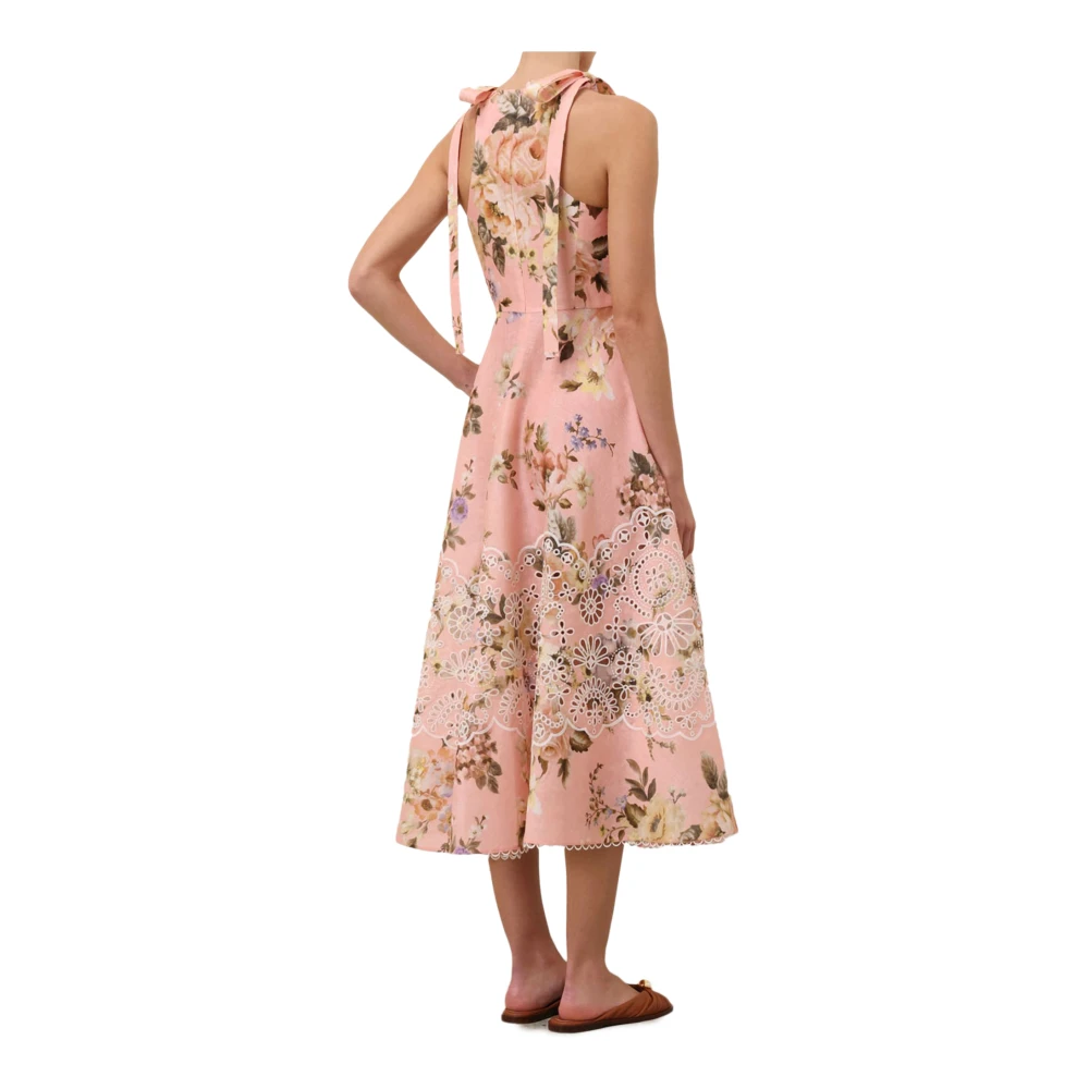Zimmermann Roze Bloemen Geborduurde Midi Jurk Pink Dames