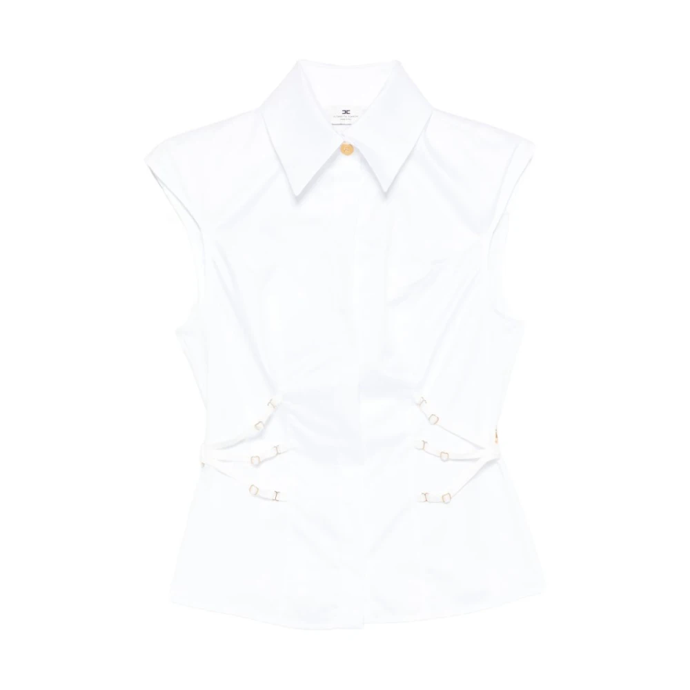 Elisabetta Franchi White Cotton Poplin Shirt With Elastic Straps - Female - Shirts - M - Blouses & Shirts