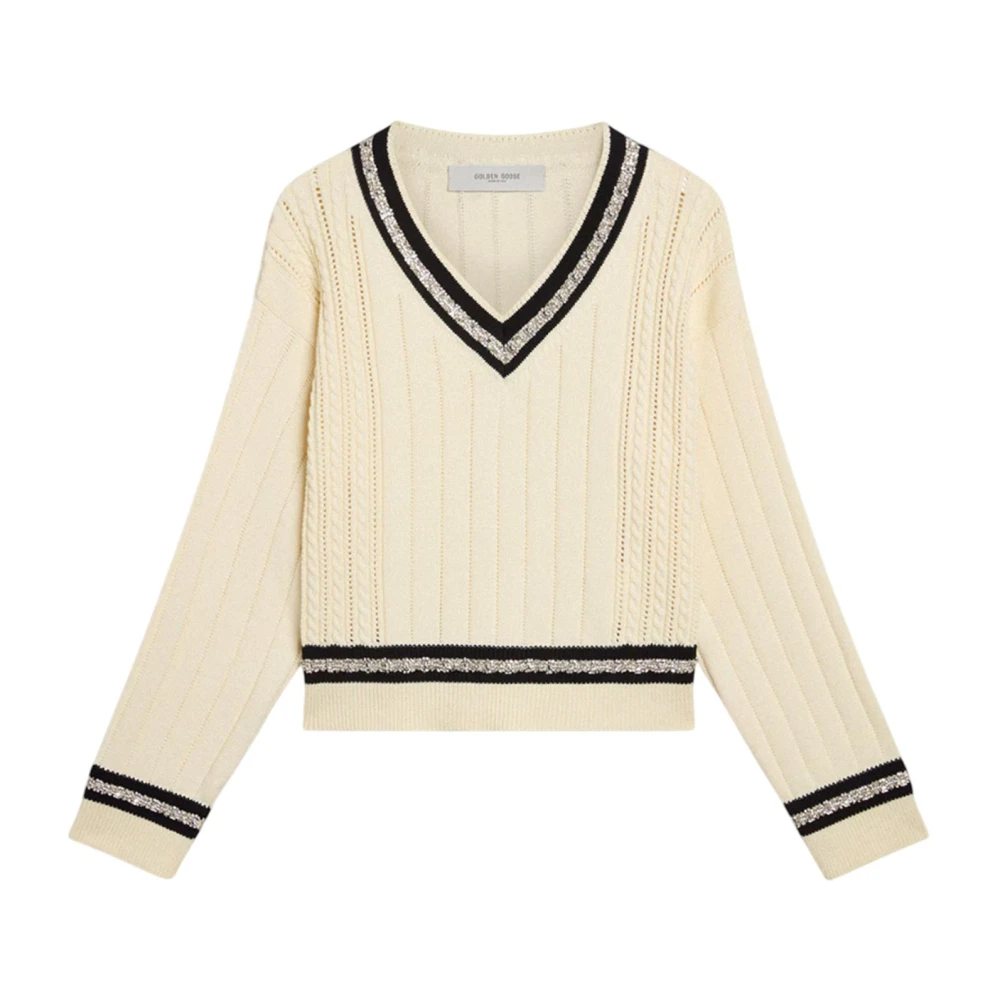 Golden Goose Varsity V-hals Cropped Top Jumper White Dames