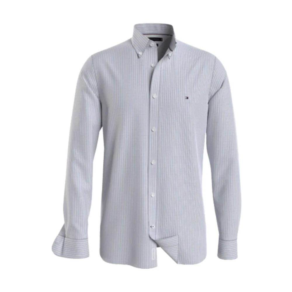 Tommy Hilfiger Men's Gray Casual Shirts,, Cloudy Blue Striped Shirt Medium