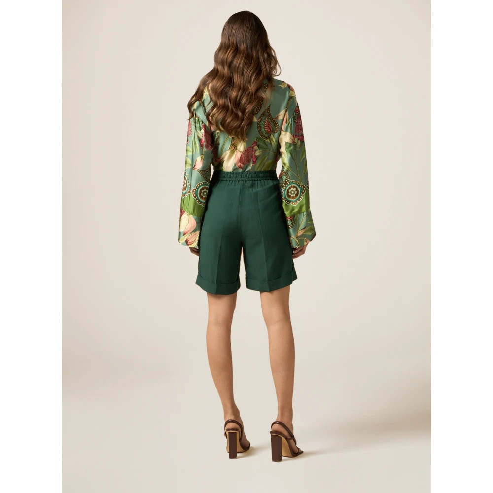 Oltre Linnen Bermuda Shorts Green Dames