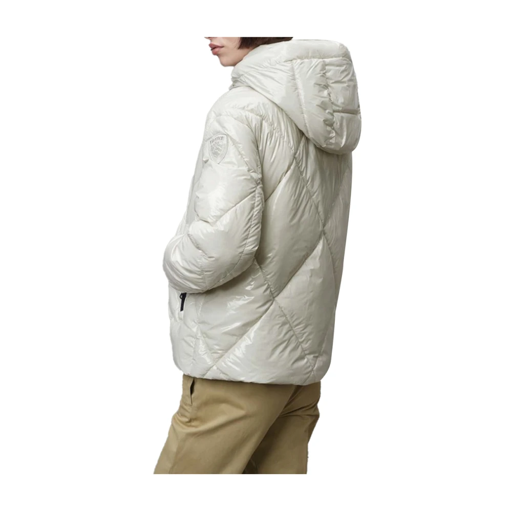 Blauer Witte Modieuze Jas met Rits White Dames