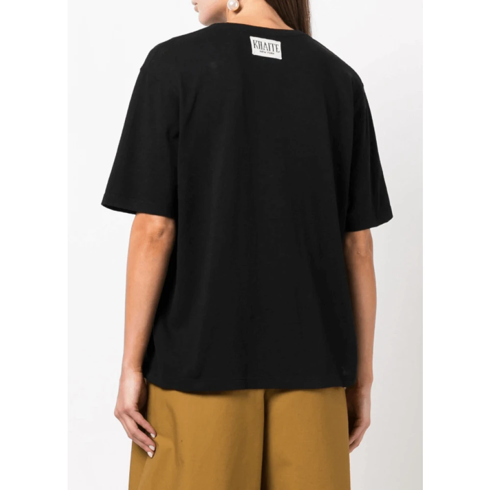 Khaite Zwart Logo-Appliqué T-Shirt Black Dames