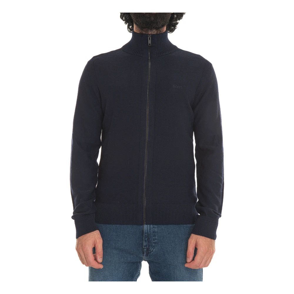 Boss wollen vest met ritssluiting Blue Heren