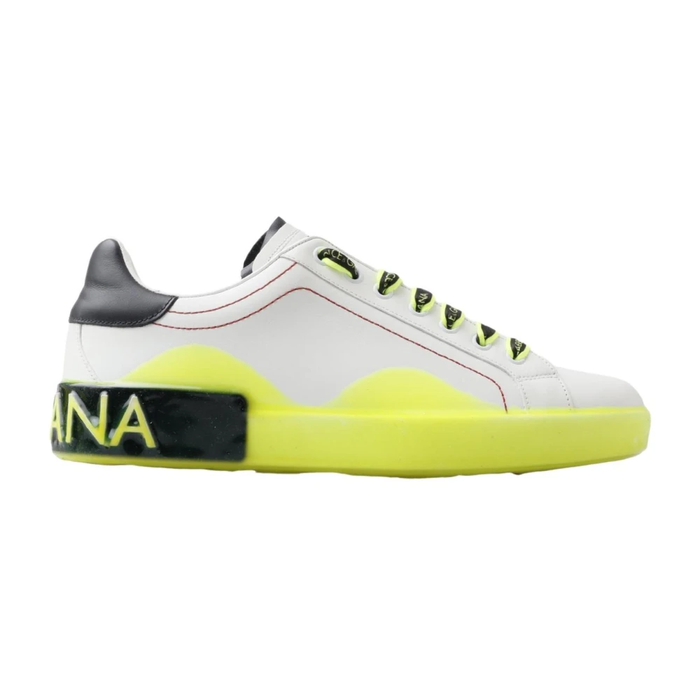 Dolce & Gabbana Mannelijk Geel Schoenen Heren, 40 Eu, Leer, Witte Gele Leren Sneakers