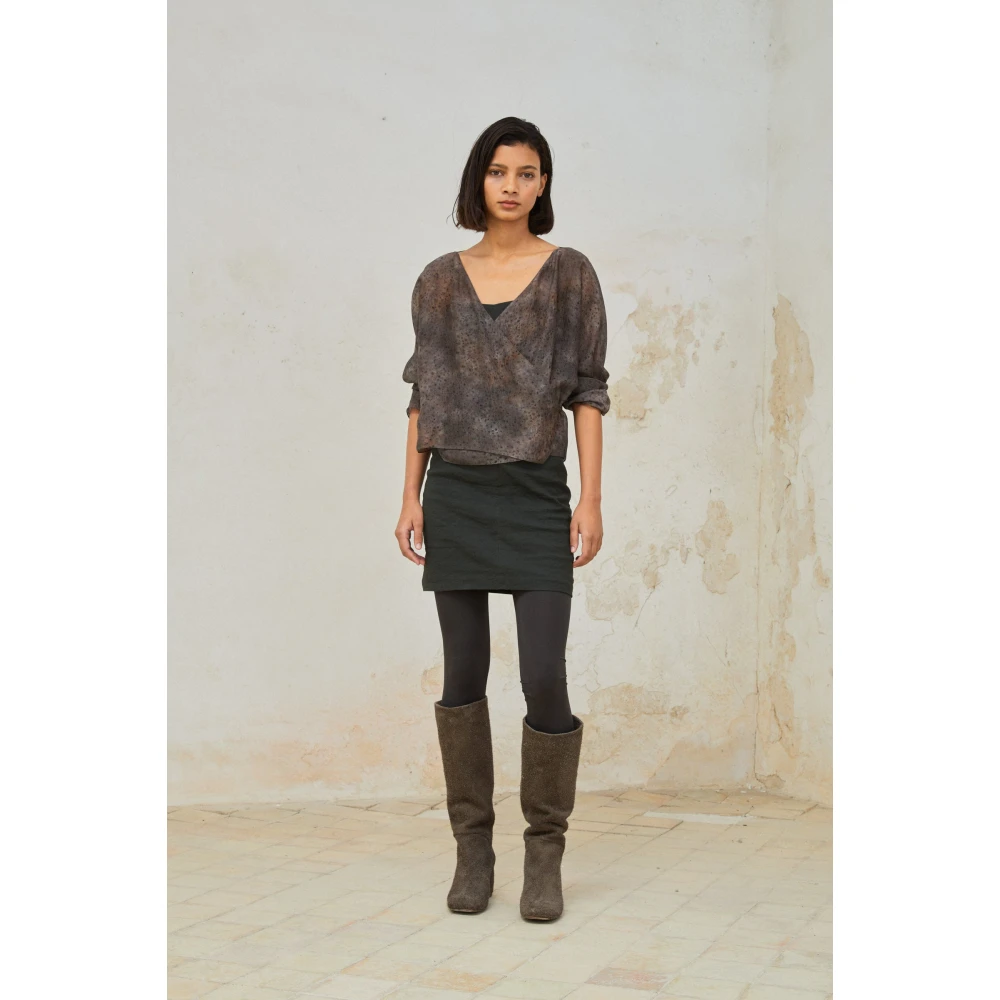Cortana Zijden Dejavu Print Kruis Blouse Gray Dames