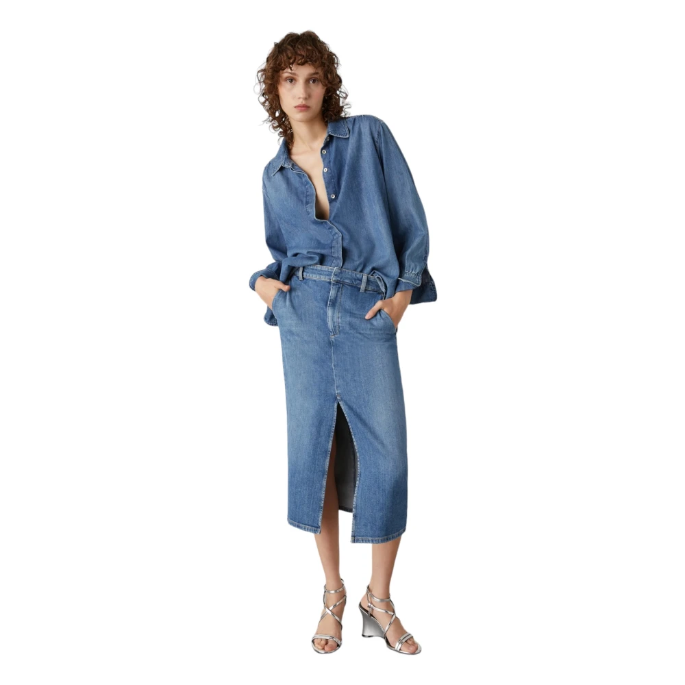 Marella Denim Midi Rok Cast Blue Jeans Blue Dames