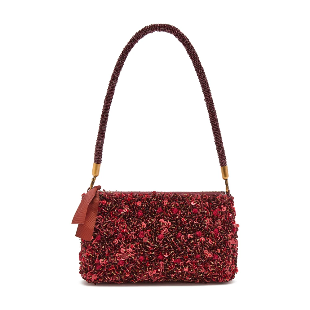 Maliparmi Handgeborduurde Tweed Schoudertas Red Dames