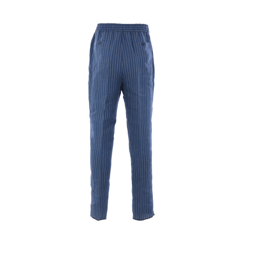 ETRO Blauwe Gestreepte Linnen Broek Blue Heren