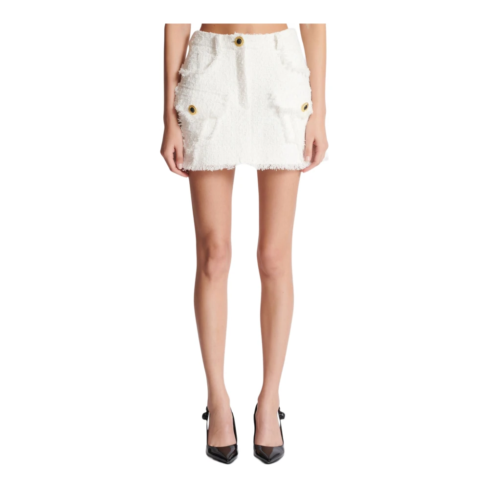 Balmain Tweed Trapeze Rok White Dames