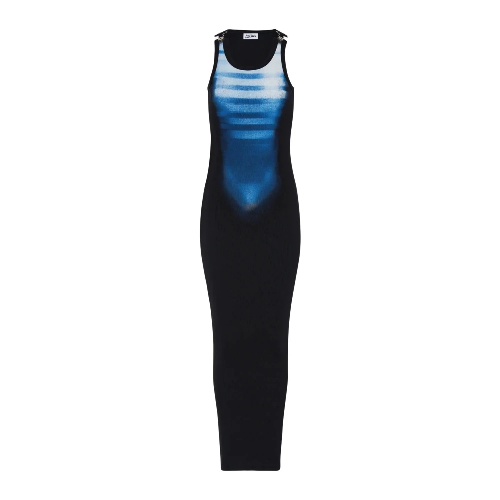 Jean Paul Gaultier Gestreepte Grafische Print Maxi Jurk Blue Dames