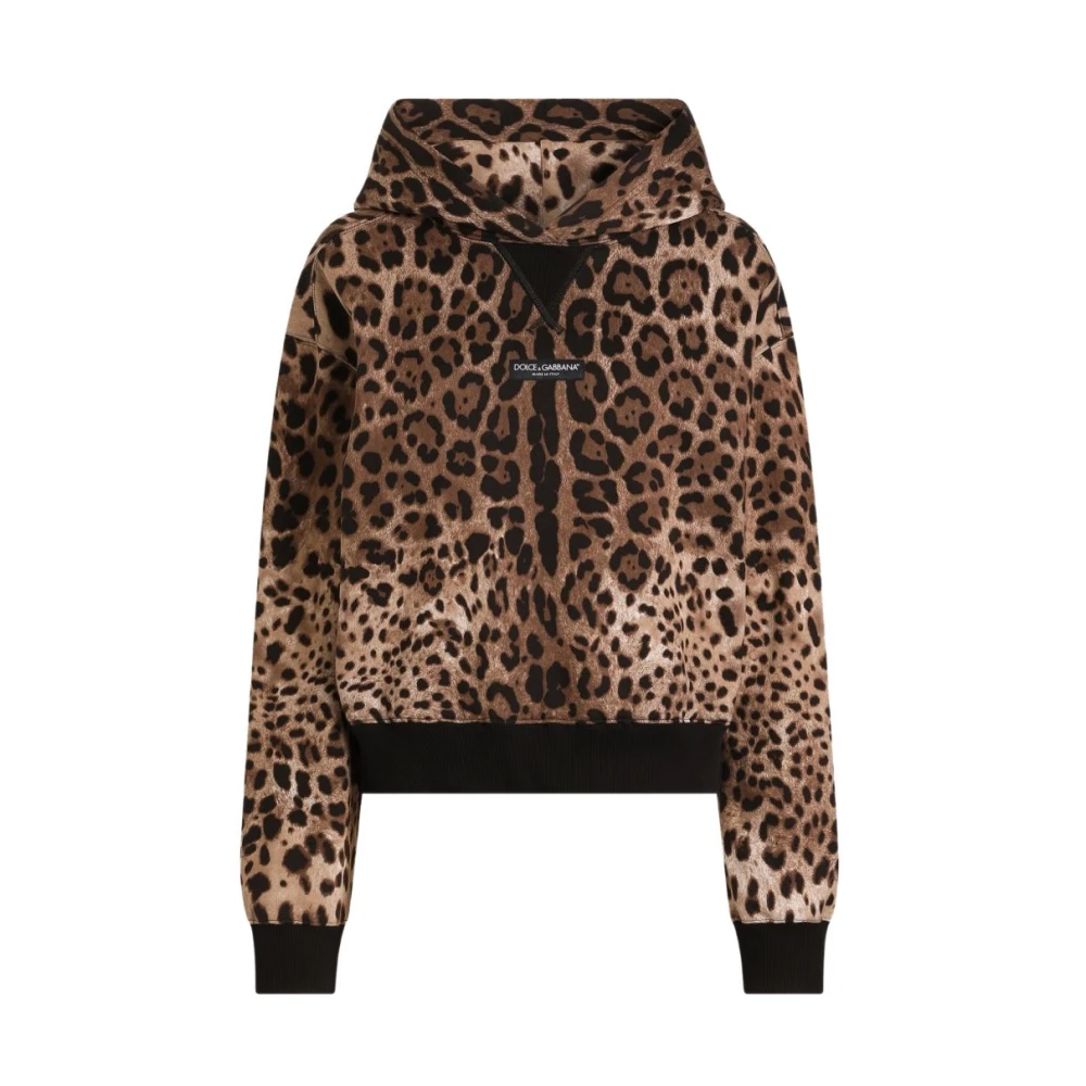 Dolce & Gabbana Donna Marrone - Felpa Con Cappuccio Stampa Leo - Sweatshirts & Hoodies - S