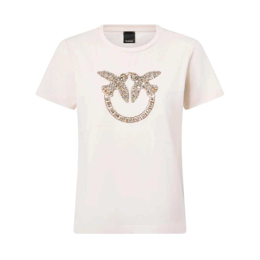 Pinko Donna Beige - T-Shirt Con Logo Love Birds Gioiello - Xs - Immagine 3