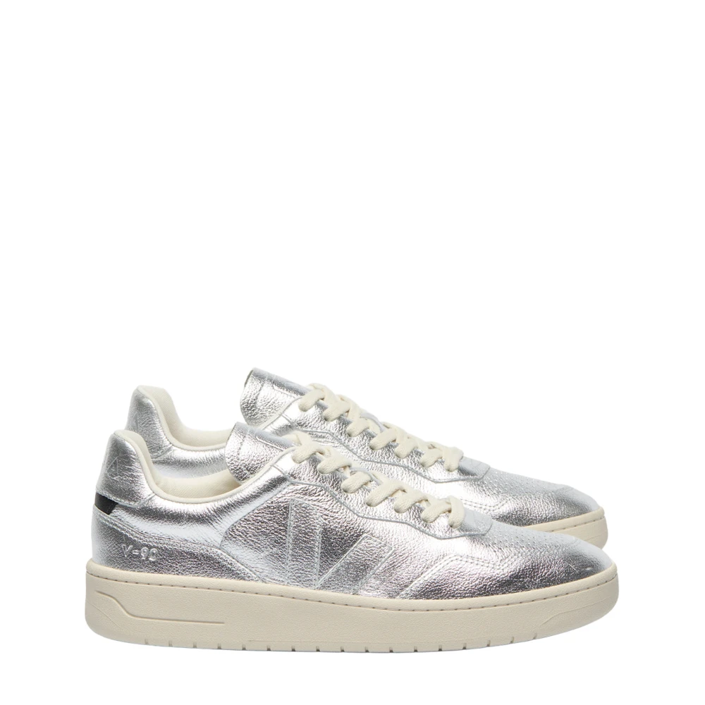 Veja Women's Gray V-90 Traced Leather Trainers - Sneakers - 6 Uk - Shoes