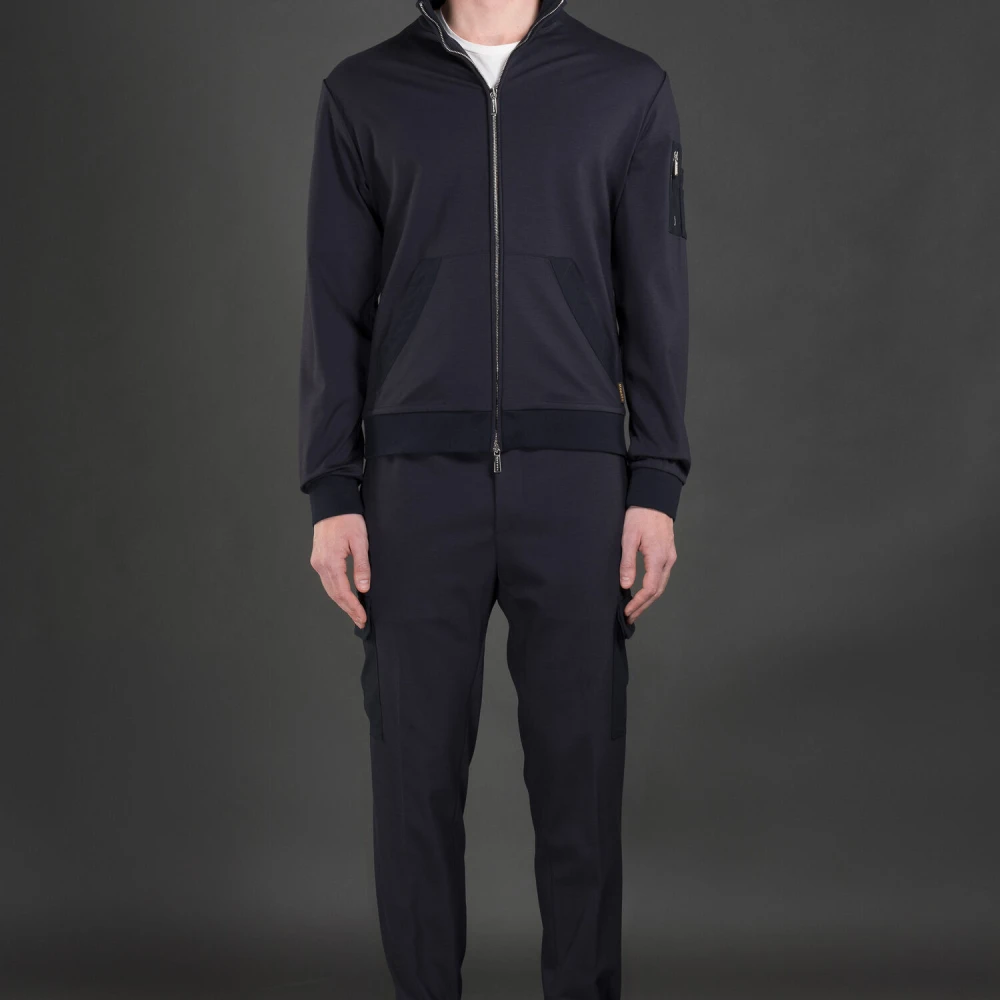 Moorer Interlock Full Zip Top Blue Heren